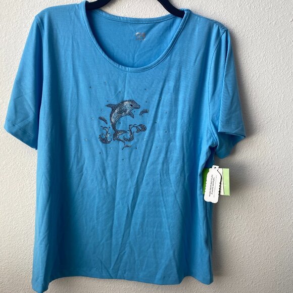 Princess Cruises women bling Rhinestone beaded Blue or Coral Top tee Size L NEW - Picture 2 of 7